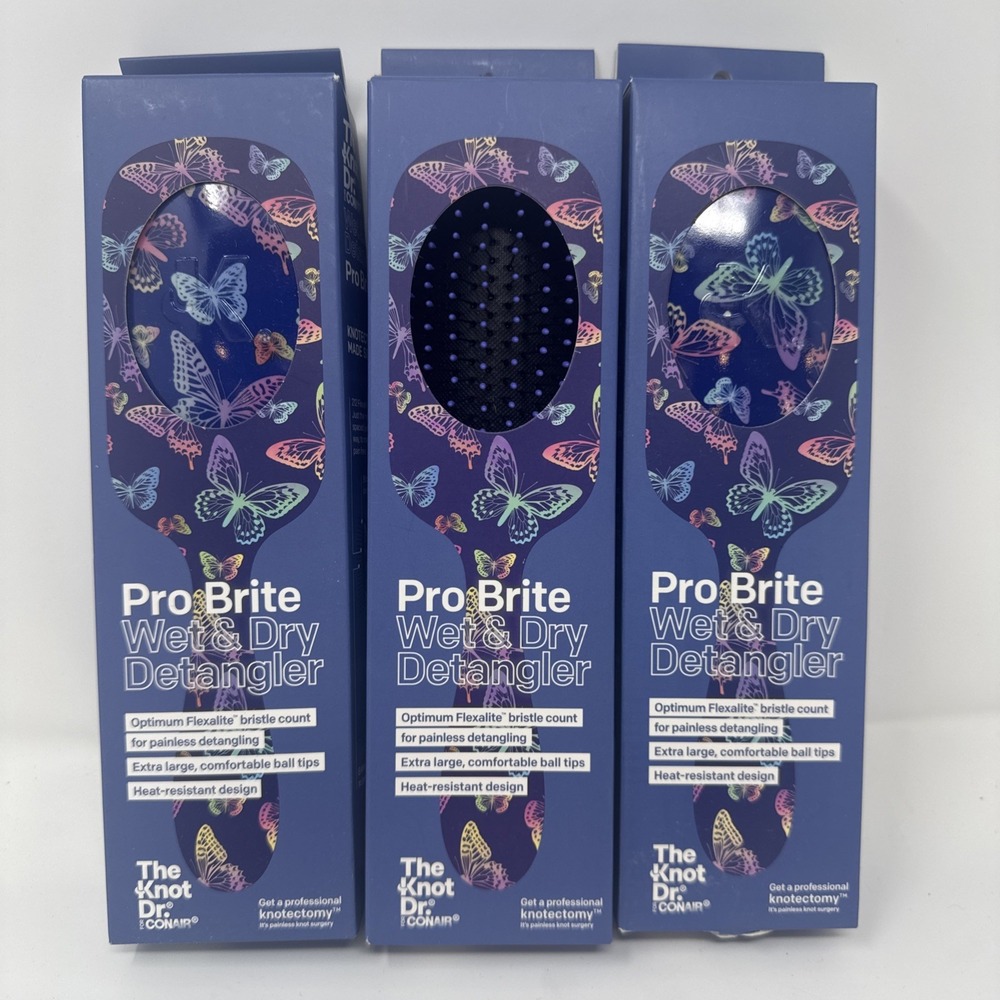 3 Pack The Knot Dr. By Conair. Pro Brite Wet & Dry Detangler Brushes - Picture 2 of 6